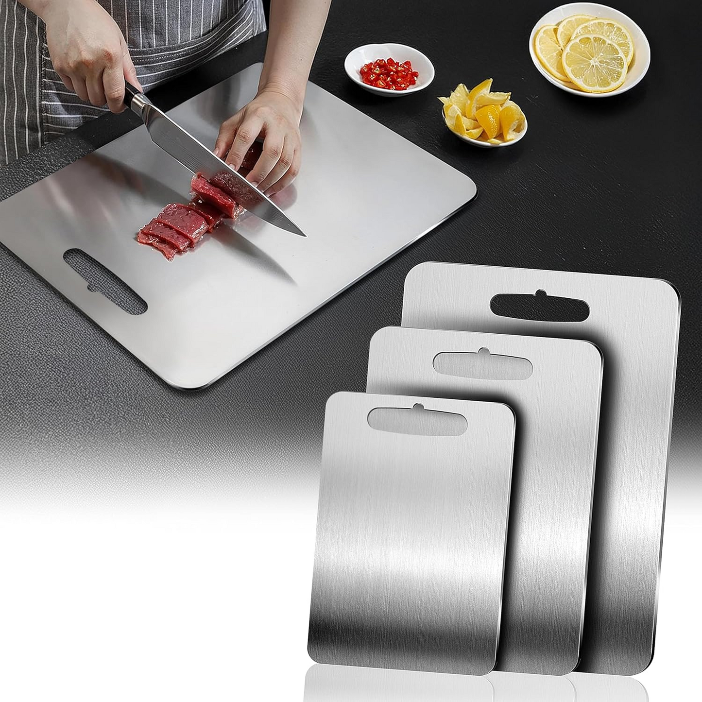 Double-Sided 304 Stainless Steel Chopping Board | Modern Multi-Purpose Kitchen Surface