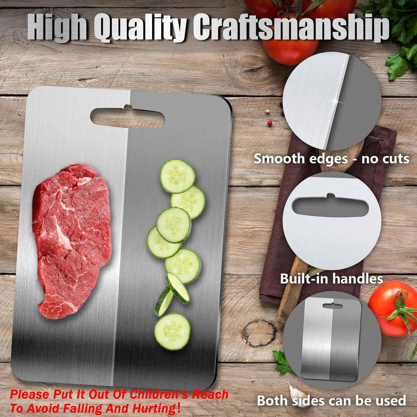 Double-Sided 304 Stainless Steel Chopping Board | Modern Multi-Purpose Kitchen Surface